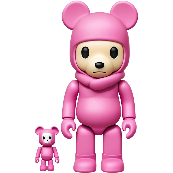 Bearbrick figure with KAWS X eyes wearing a pink balaclava, simplified toy bear shape with articulated limbs emoji