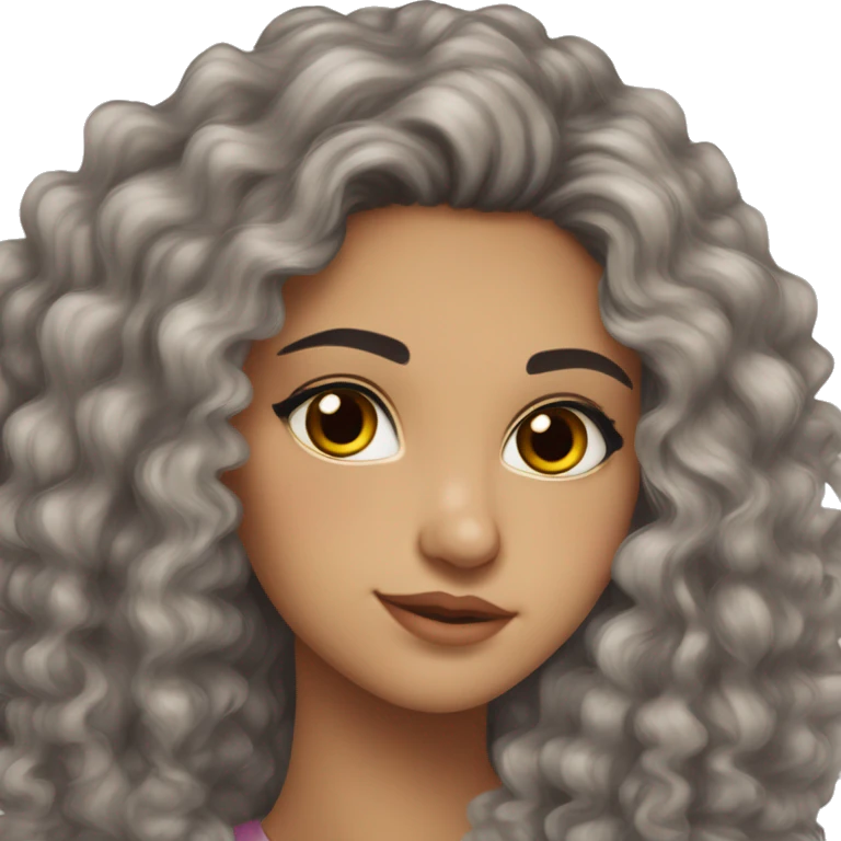 19 years old woman Azerbaijani-skin long dark curly hair brown eyes really thick and full brows Azerbaijani ethnicity no lipstick emoji