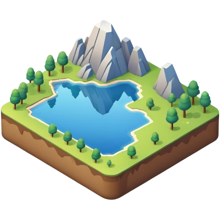landscape isometric 3d, lake on edge emoji