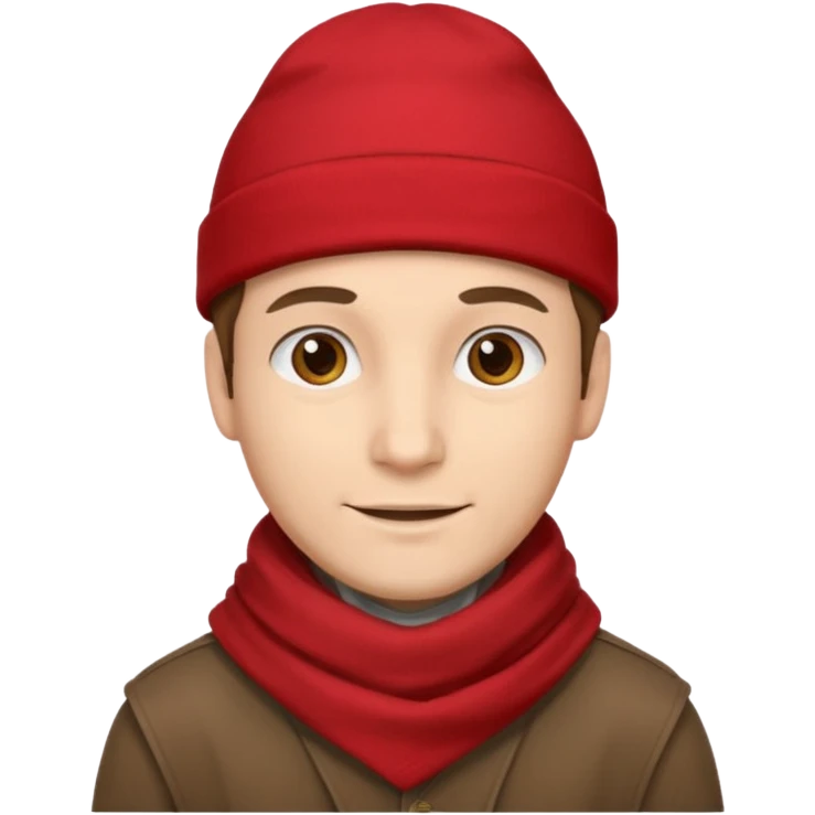 a man with red scarf, brown cap emoji