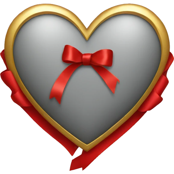 Grey heart with red ribbon that has gold details emoji