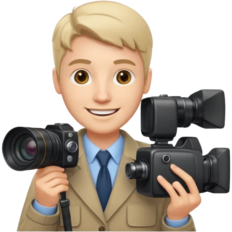 a white journalist with a camera emoji
