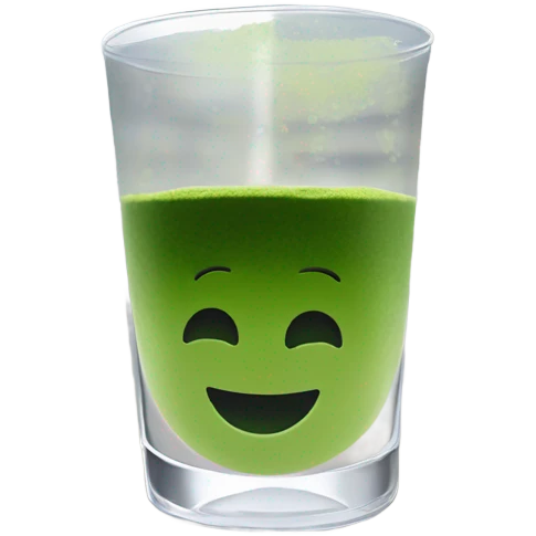 Matcha in a glass cup on a window sill looking out to a spring season city emoji