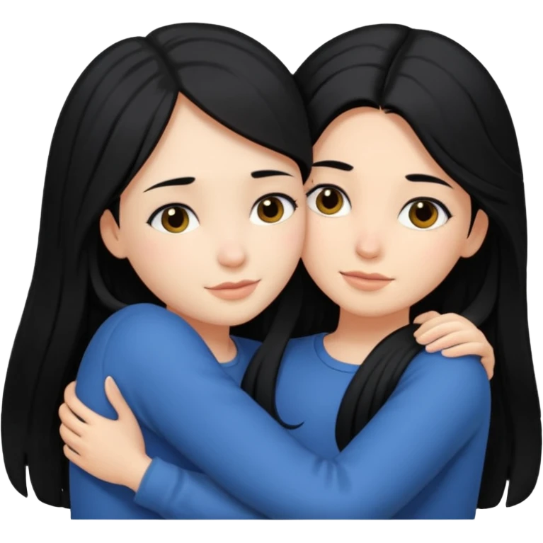 girl with black long hair hug girl with black mid length hair emoji