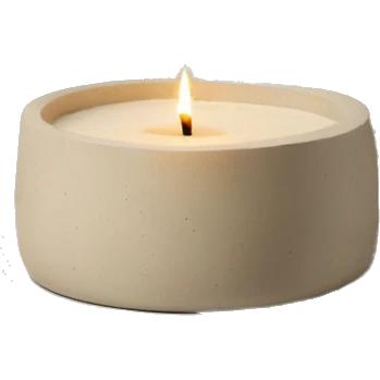 Candle in beige concrete vessel with painted pine trees emoji