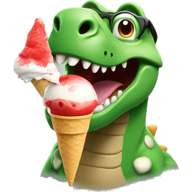 A dinosaur with red glasses eating ice cream  emoji