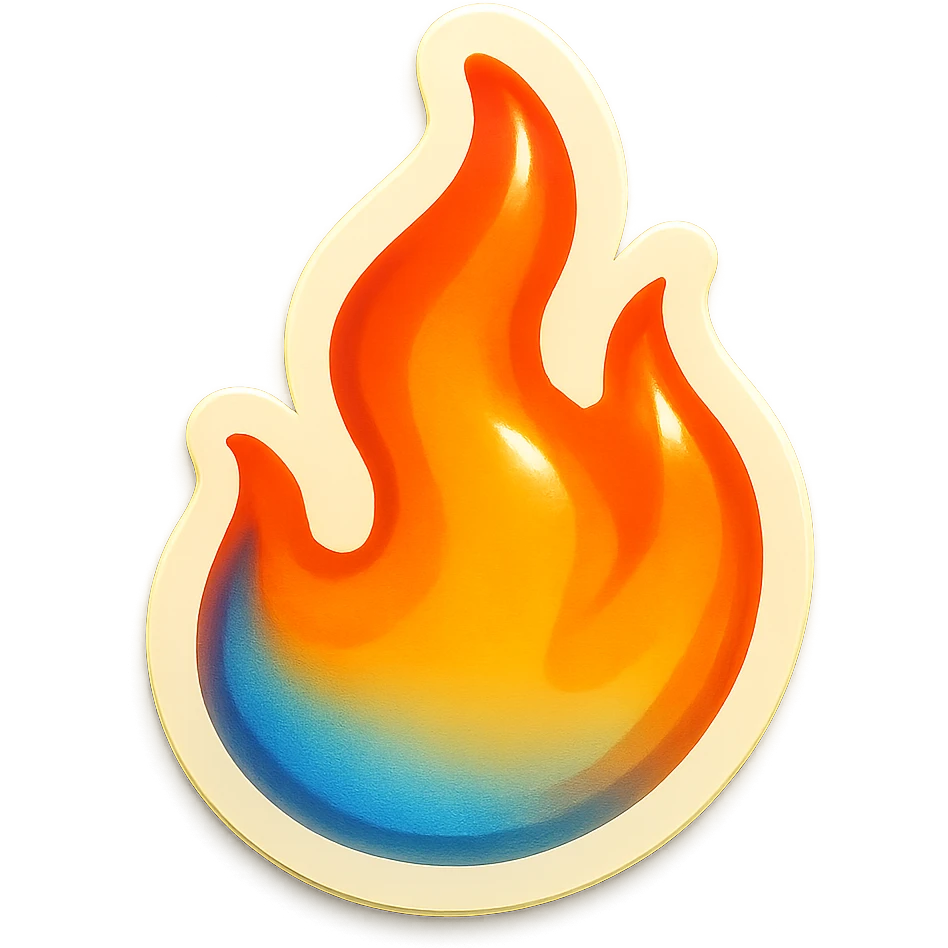 fire streak emoji, bold and smooth with blue to orange gradient, vibrant and playful, similar to reference image emoji