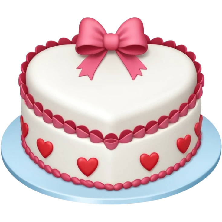 A white Heart shaped birthday cake with white decorations and bows attached on the sides emoji