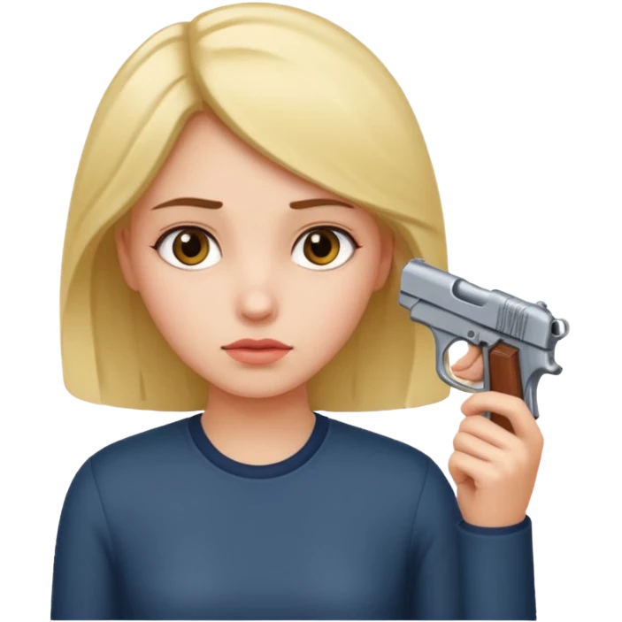 Girl holding a gun hand to head not real gun emoji