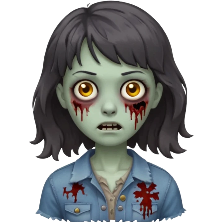 A zombie with big wavy dark hair and short bangs emoji