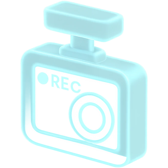 Dashcam recording  in light neon blue emoji