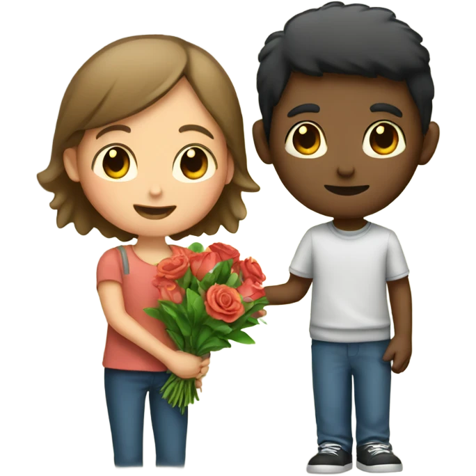 a boy giving flowers to a girl emoji