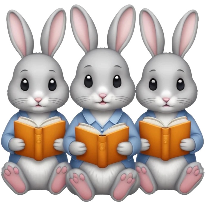 3 rabbits reading books emoji