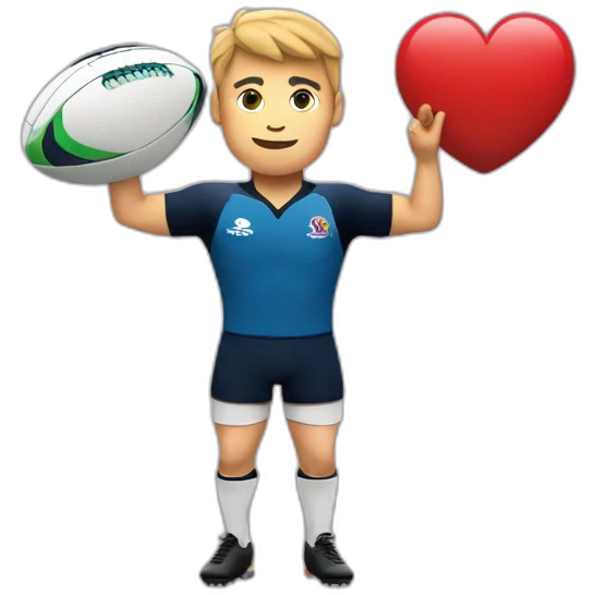 Rugby player and a heart sign with hands emoji