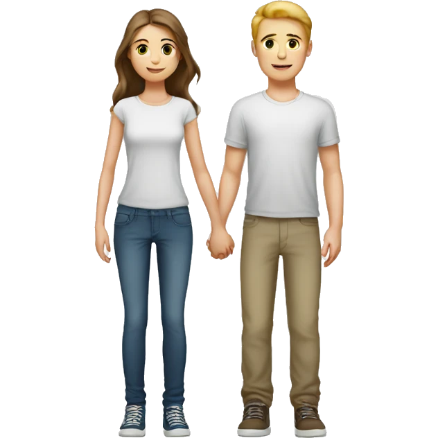 A tall 1m90 boy holding hands with a beautiful 1m57 girl, white skin. emoji