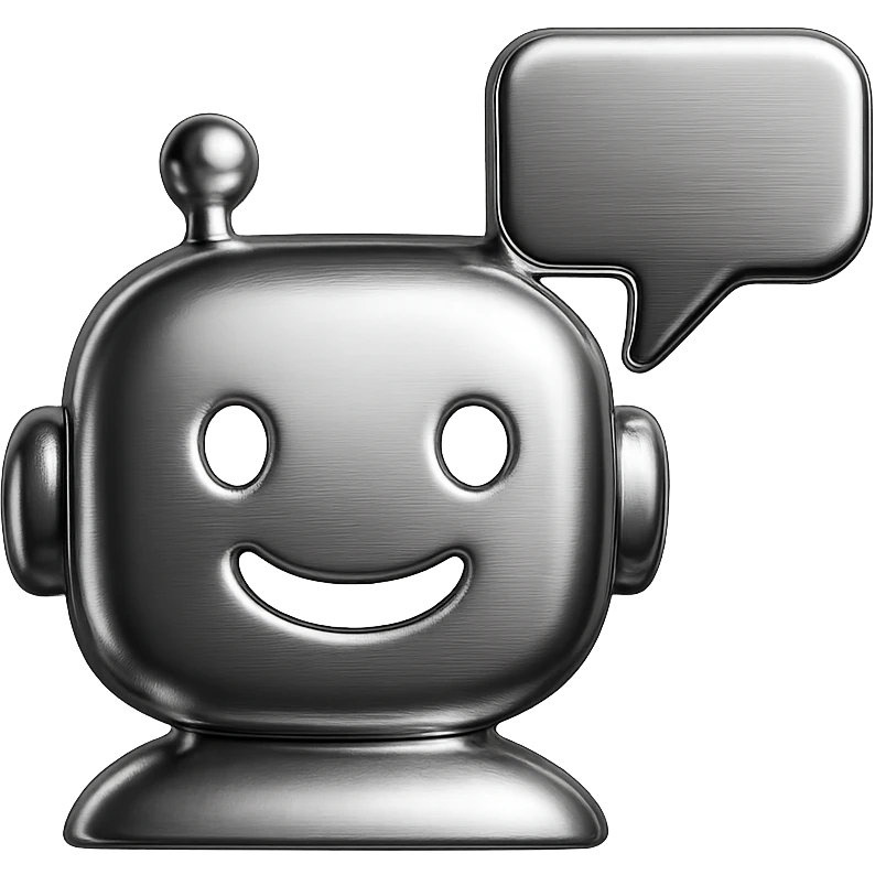 Chatbot with speech bubble, Chrome emoji style, colors #3B2C85, #83fff8, #2C2828. emoji