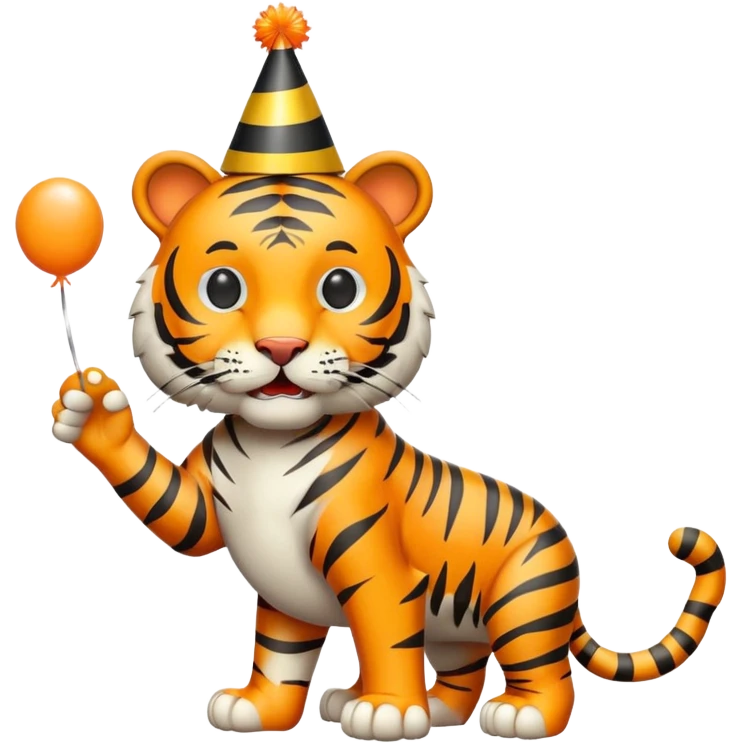 Party Tiger with a party hat and a party popper full body emoji