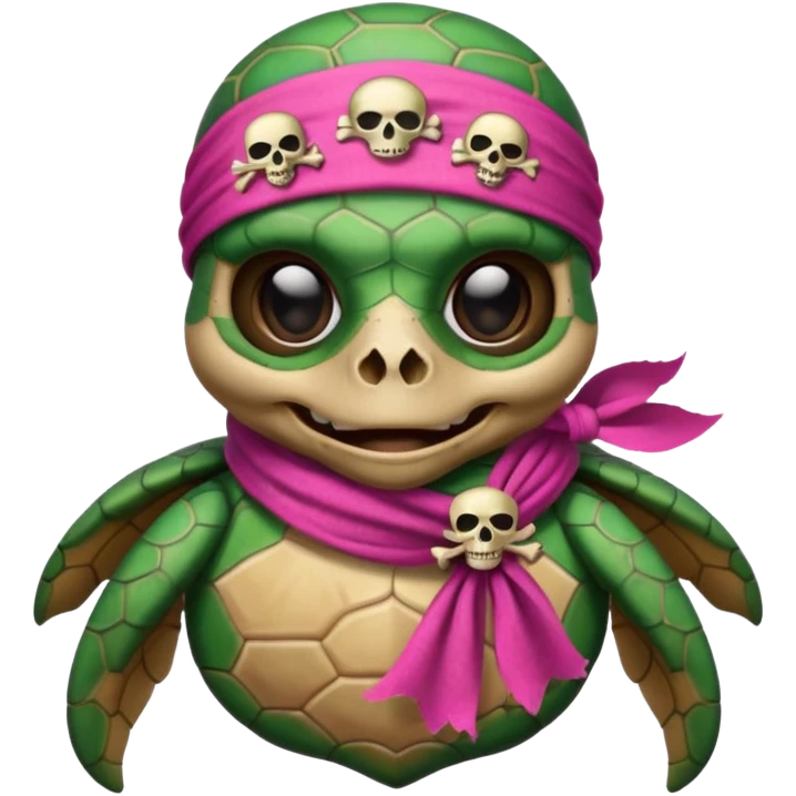 sea turtle wearing a pink pirate skull scarf emoji