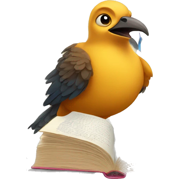 bird reading book emoji