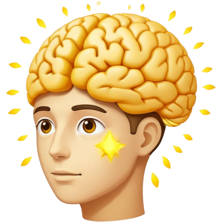 Person with Ideas coming out of big Yellow Brain emoji