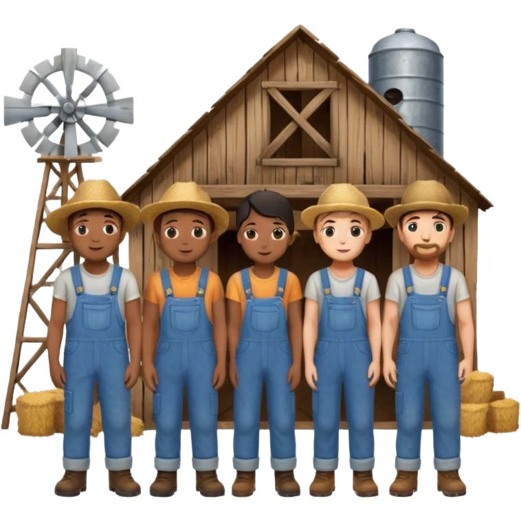 Group of farmers standing together near a barn emoji