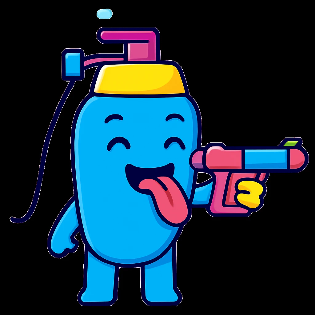 Edit the emoji so it is putting the water gun toward its tongue, keeping the bright and cartoonish style. emoji