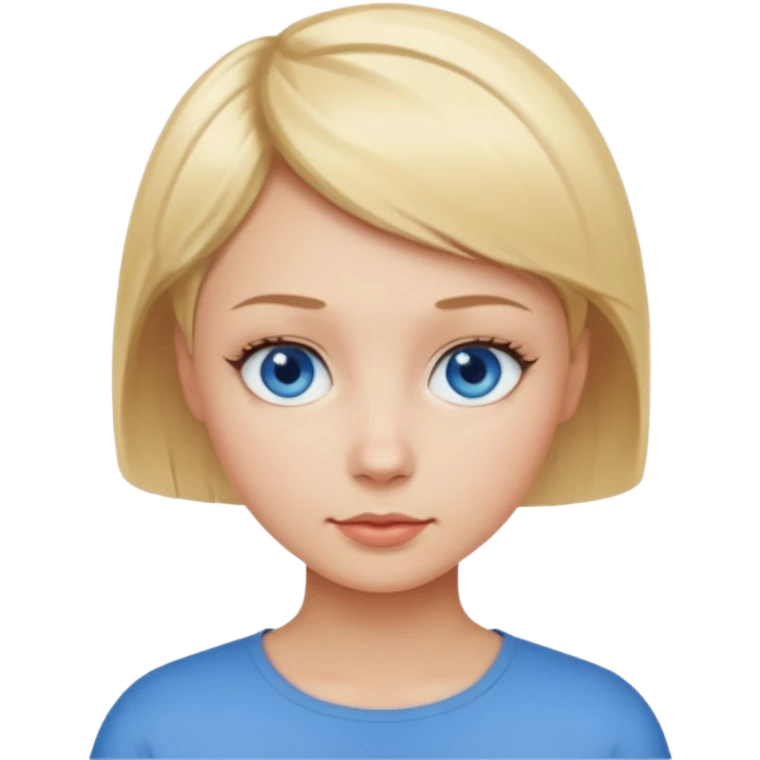Mujer pelo rubio y muy corto ojos azules cara redonda emoji