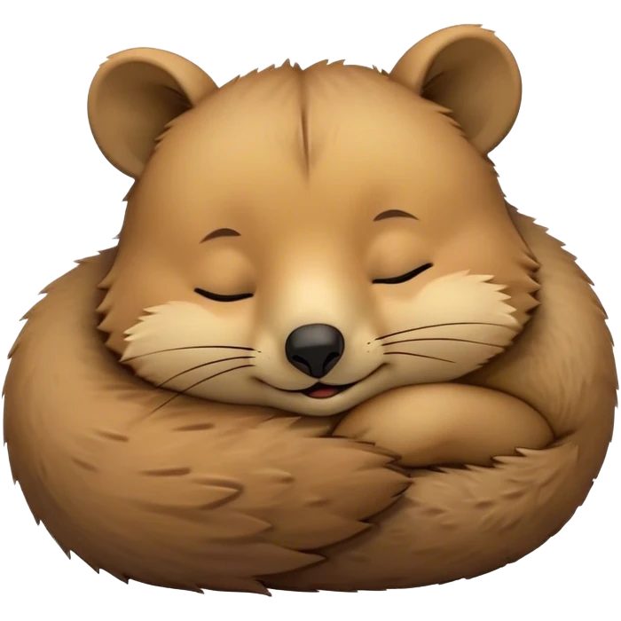 Meme-Worthy Cute Sleeping Quokka Portrait Emoji, Head resting peacefully with a contented smile, showcasing a delightfully compact build and a luxuriously soft brown fur, eyes shut in a serene, restful nap, Simplified yet hilariously adorable features, highly detailed, glowing with a soft, drowsy light, high shine, relaxed and utterly lovable, stylized with an air of playful laziness, bright and heartwarming, soft glowing outline, capturing the essence of a comically sleepy quokka, so meme‐worthy it feels like it could instantly become the next viral sensation of adorable slumber! emoji