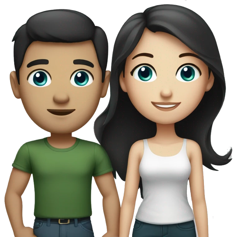 Couple, man with black short hair and blue eyes and girl with dark brown hair and dark green eyes  emoji