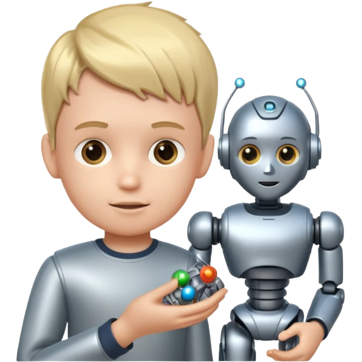 the kid play with him robot toy emoji