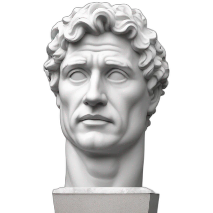 estátua dos pés a cabeça de um homem musculoso igual a Roma antiga. Mármore branco. Sem roupas. O bico do peito é extremamente grande. emoji