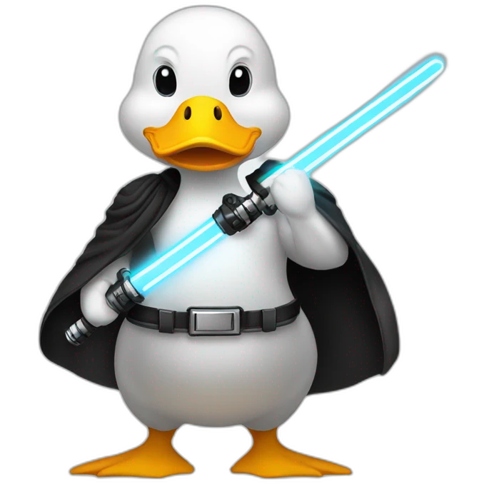 general body building white duck in black holding a light saber emoji