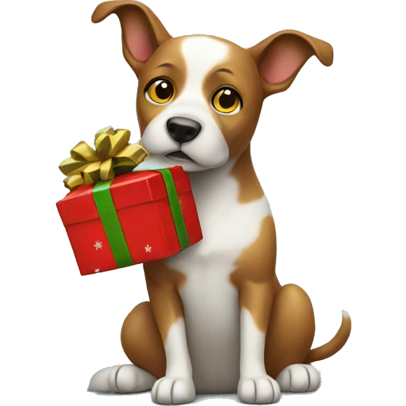 Dog with Christmas present  emoji