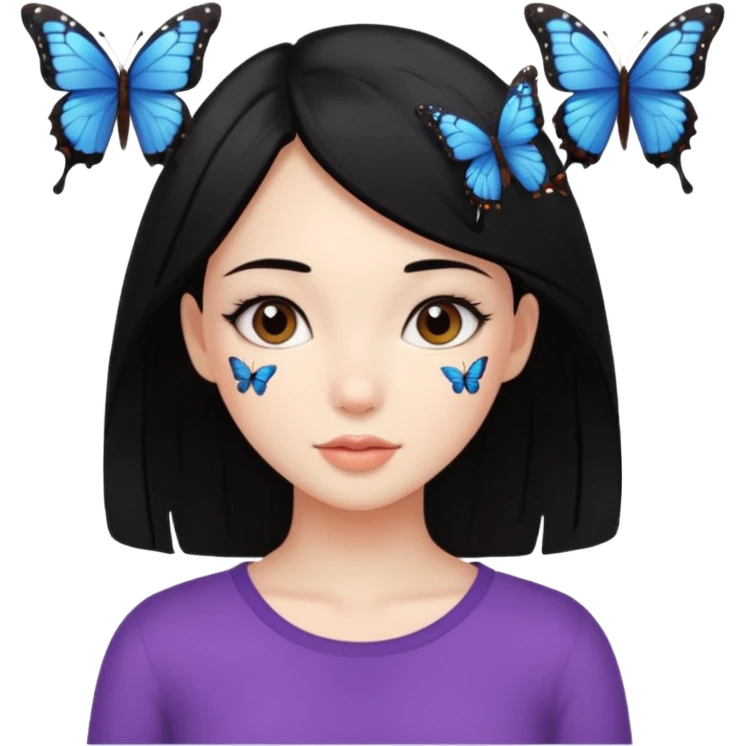 Emojis fille belle cheuveux noir papillons emoji