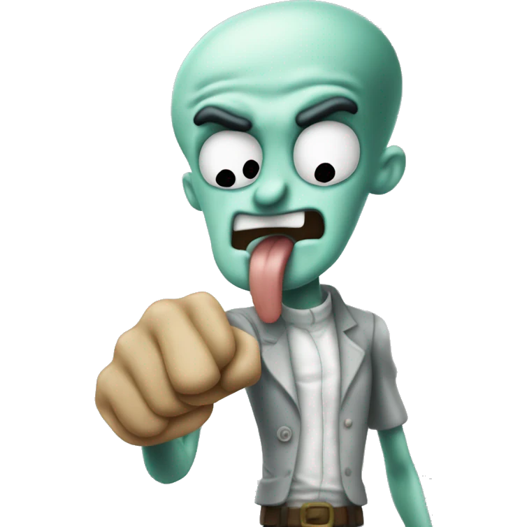 Angry squidward holding the camera’s pov while pulling back a punch emoji
