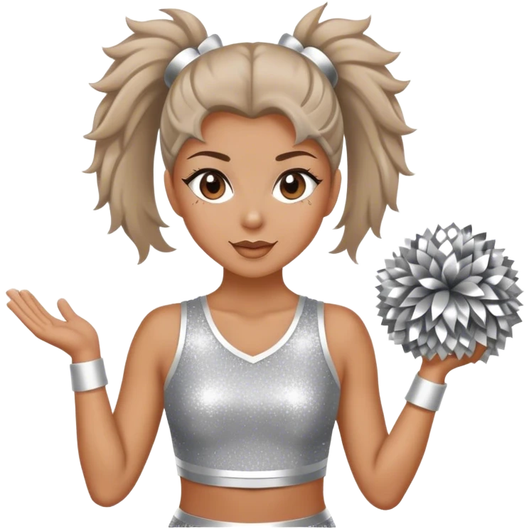 Cheerleader with Pom Pom’s wearing all silver and glitter emoji