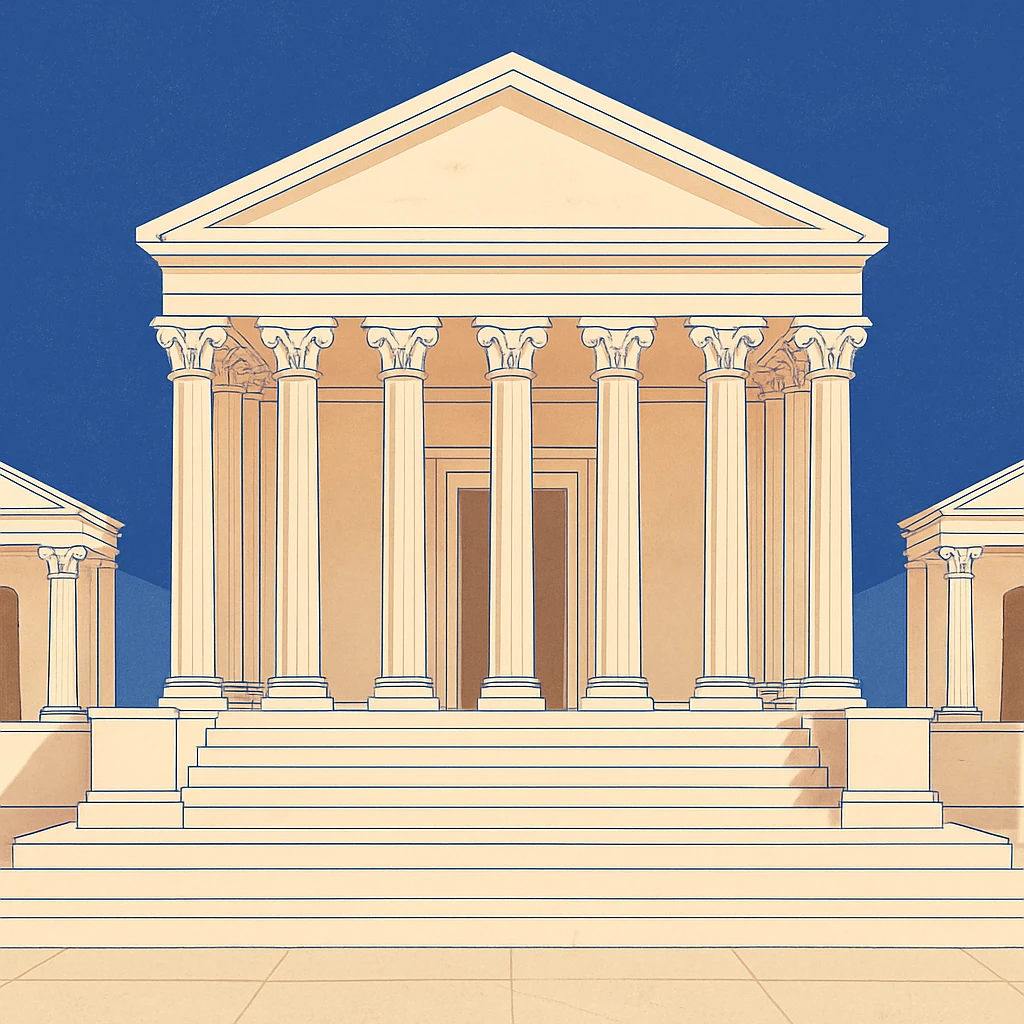 A majestic Roman temple with columns and marble steps emoji