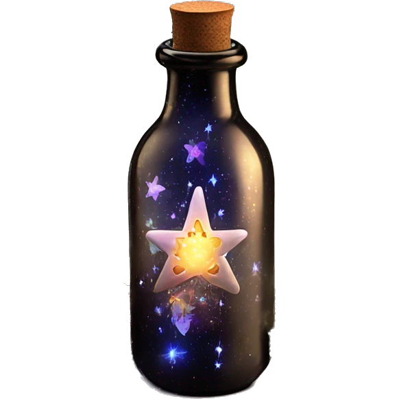 Black magic fairy light sparkling old Antique bottle with poison and with herbal and flowers emoji