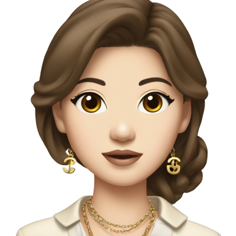 Realistic brown hair Chanel Asian Girl with Birkin bag and Chanel necklace emoji