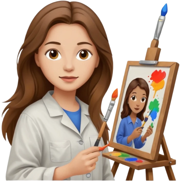 femme brune cheveux long atelier peinture emoji