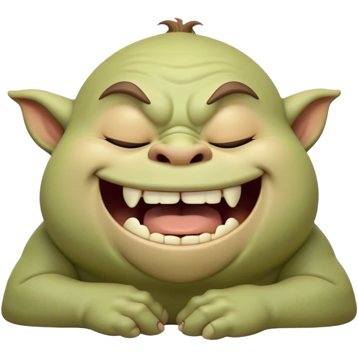 Cinematic Cute Yawning Ogre Portrait Emoji, with a surprisingly cuddly, rotund figure in soft earthy greens and browns, head tilted back in a big, gentle yawn exposing a set of comically oversized teeth, simplified yet irresistibly adorable, highly detailed with a soft glowing outline that captures the sleepy charm of a friendly ogre after a long day of gentle mischief! emoji