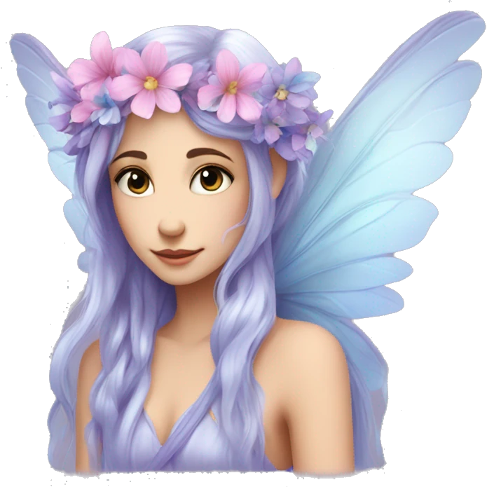 Beautiful, flower, fairy, pink, blue, silver, purple, long hair, big wings emoji