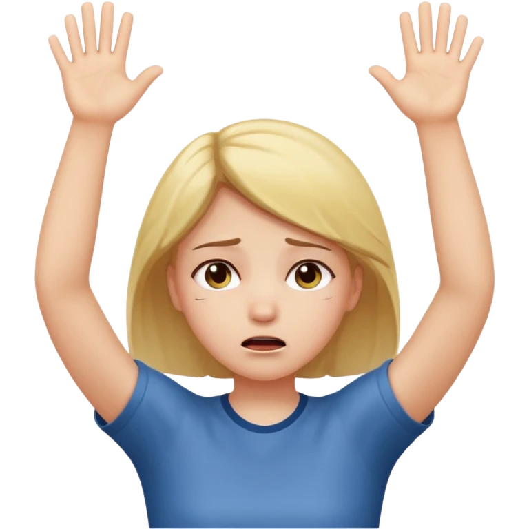 girl with sad expression, arms raised in frustration emoji