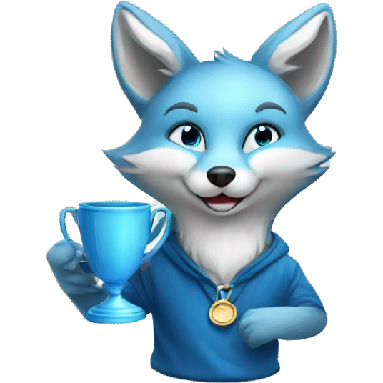 blue fox with winner cup emoji