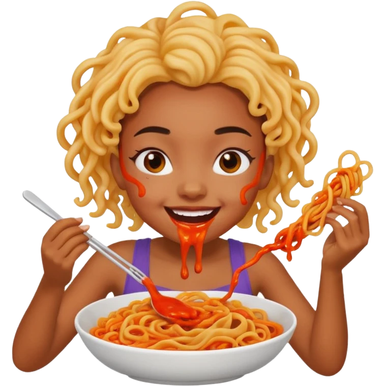 A light skined black girl eating lava noodles  emoji