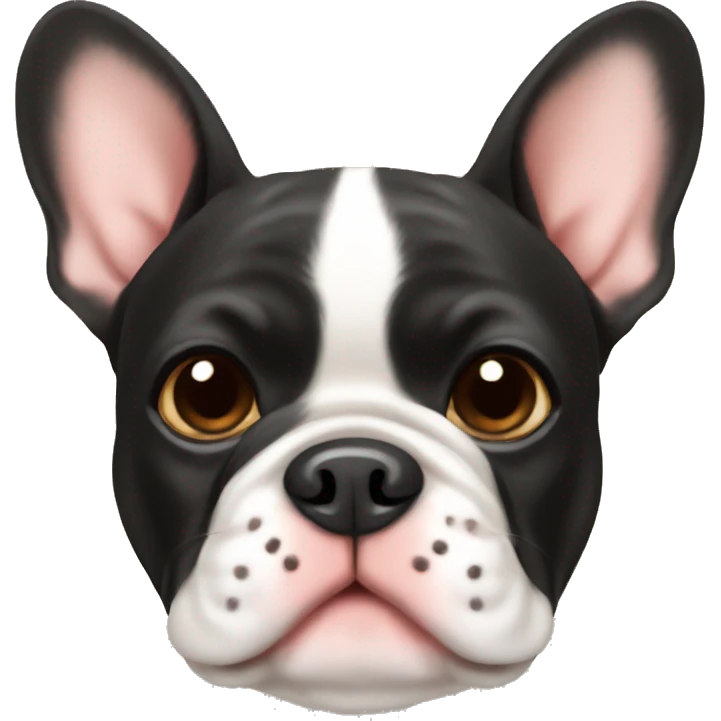 Black and brown-colored French bulldog with hearts around him emoji