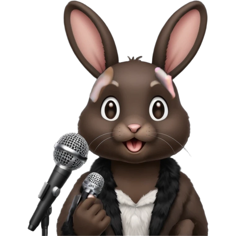 black bunnie singing , holding mic emoji