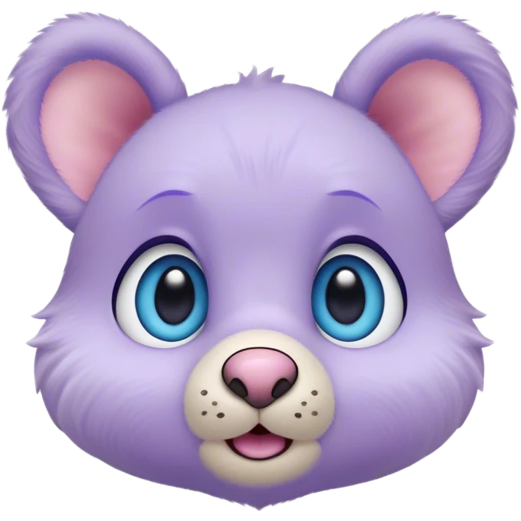 A creature with pastel purple fur and large pixar blue eyes and small ears like a teddy bear. The nose is very small and pink. The base around the eyes, nose and mouth is white, with a blush. emoji