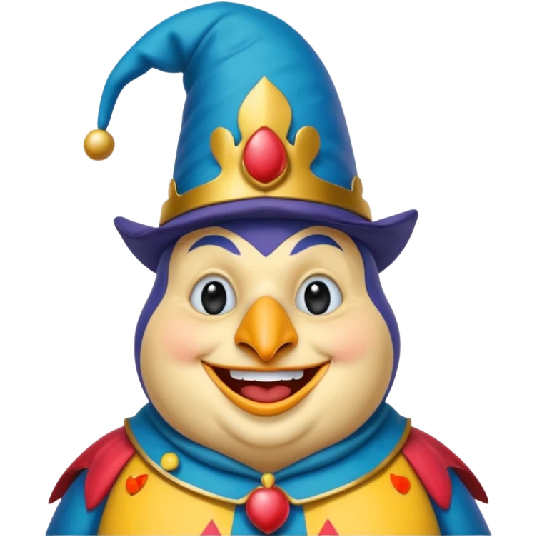crazy colorful fat penguin jolly joker, medieval, vintage, court jester, mac os icon, blue color emoji