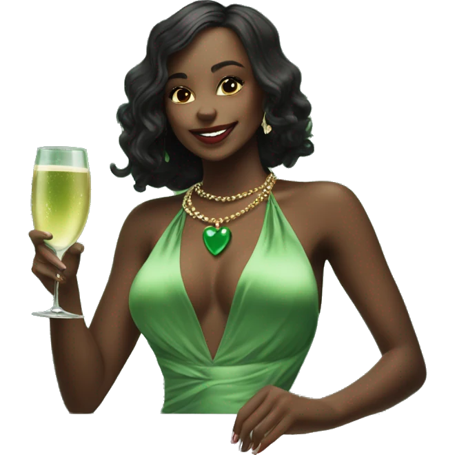 girl with heart necklace a Prosecco cup and a green silk backless halter neck  emoji